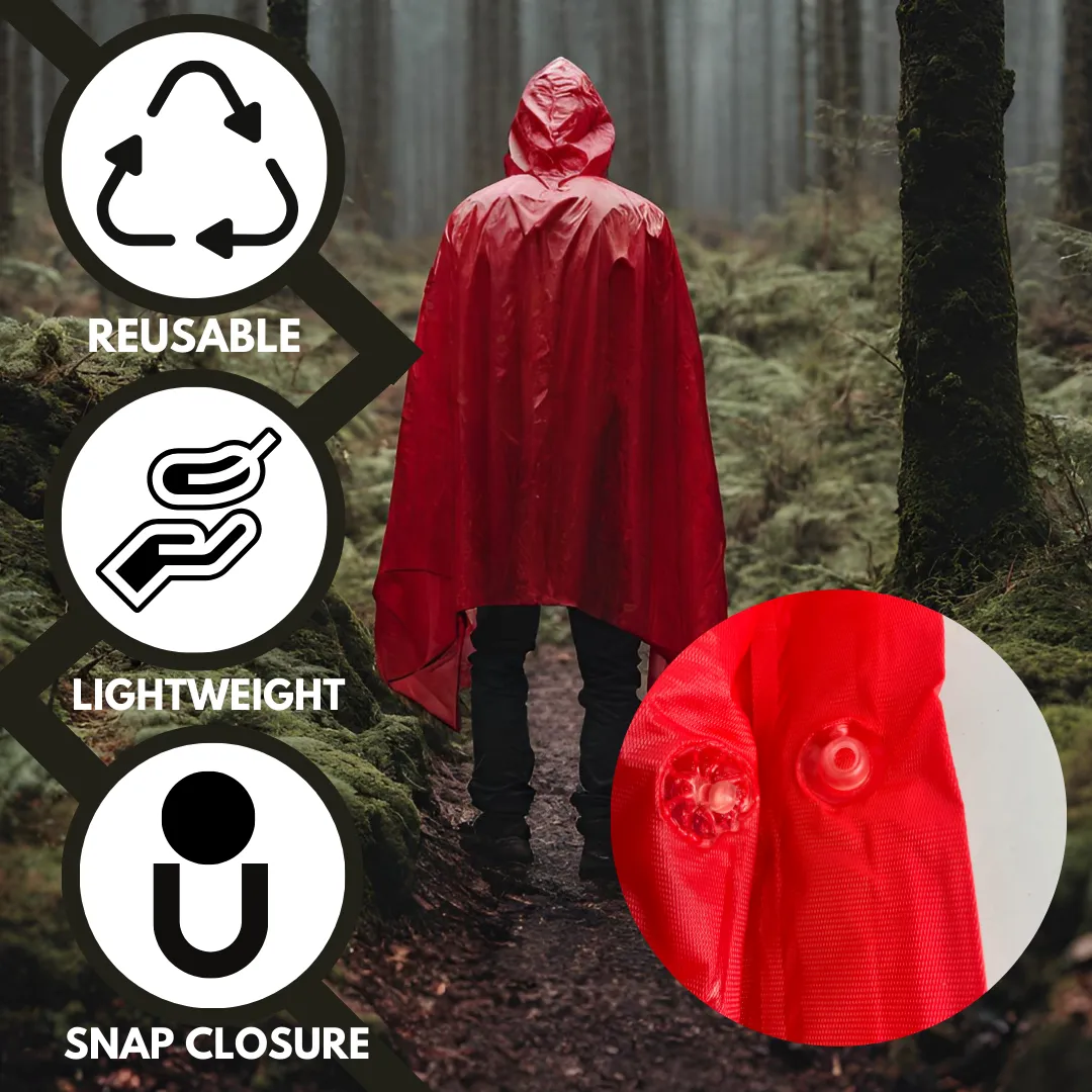 10 Mil Neon Red Vinyl Rain Poncho with Hood - Adult Size - RAIN-79050