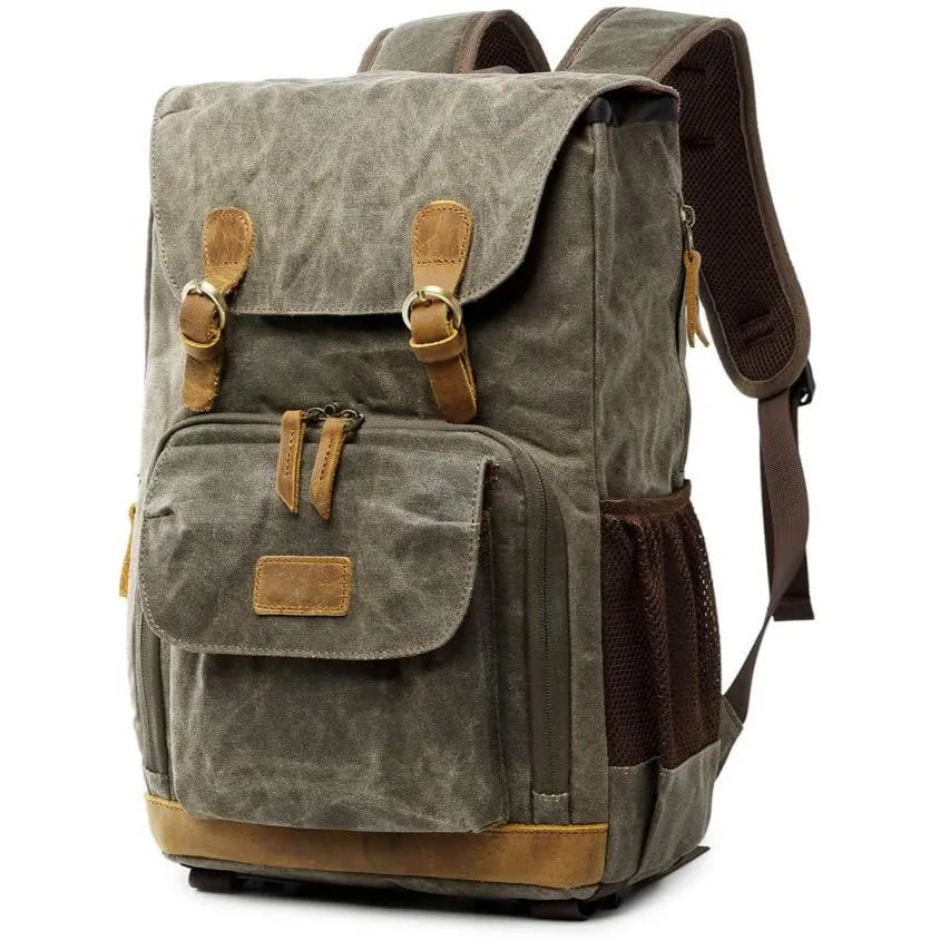 Allacki Waterproof Shock-Resistant Canvas Camera Bag Retro Style Travel Backpack