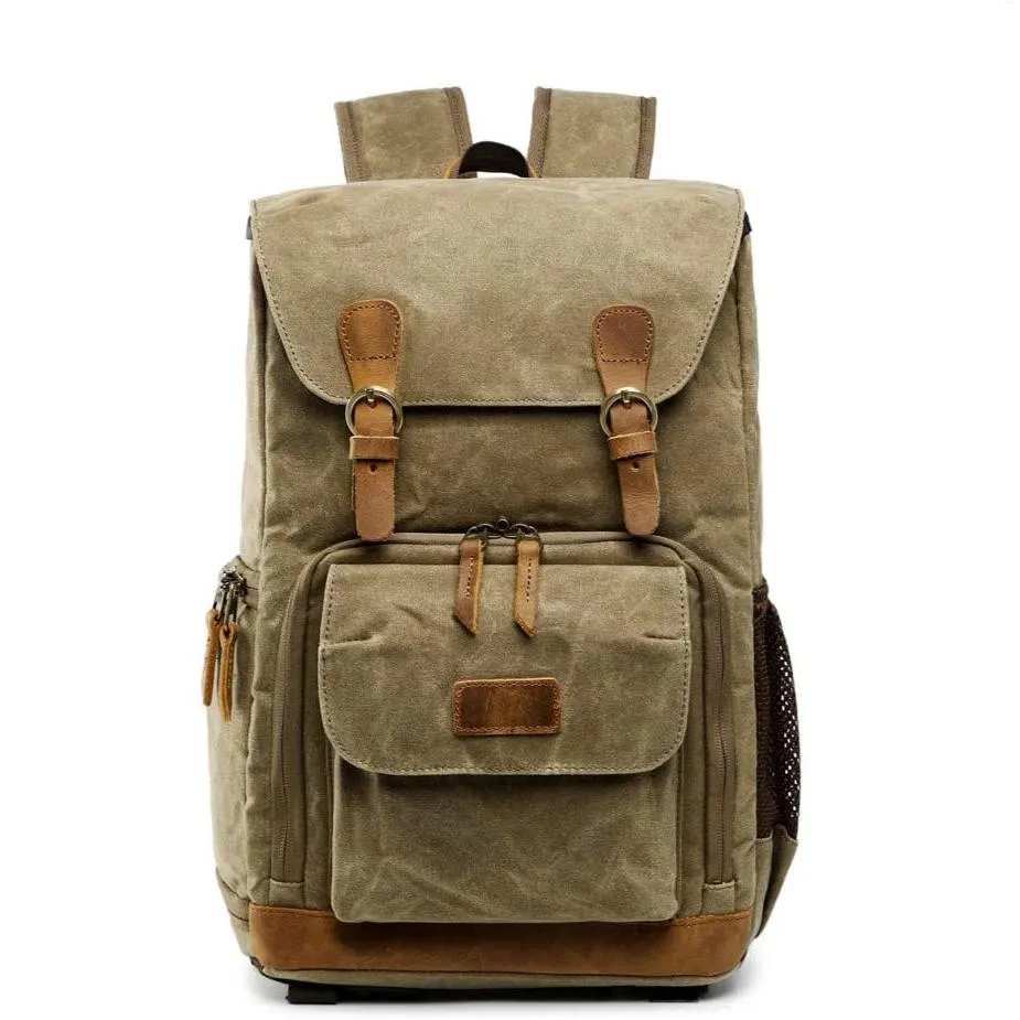 Allacki Waterproof Shock-Resistant Canvas Camera Bag Retro Style Travel Backpack