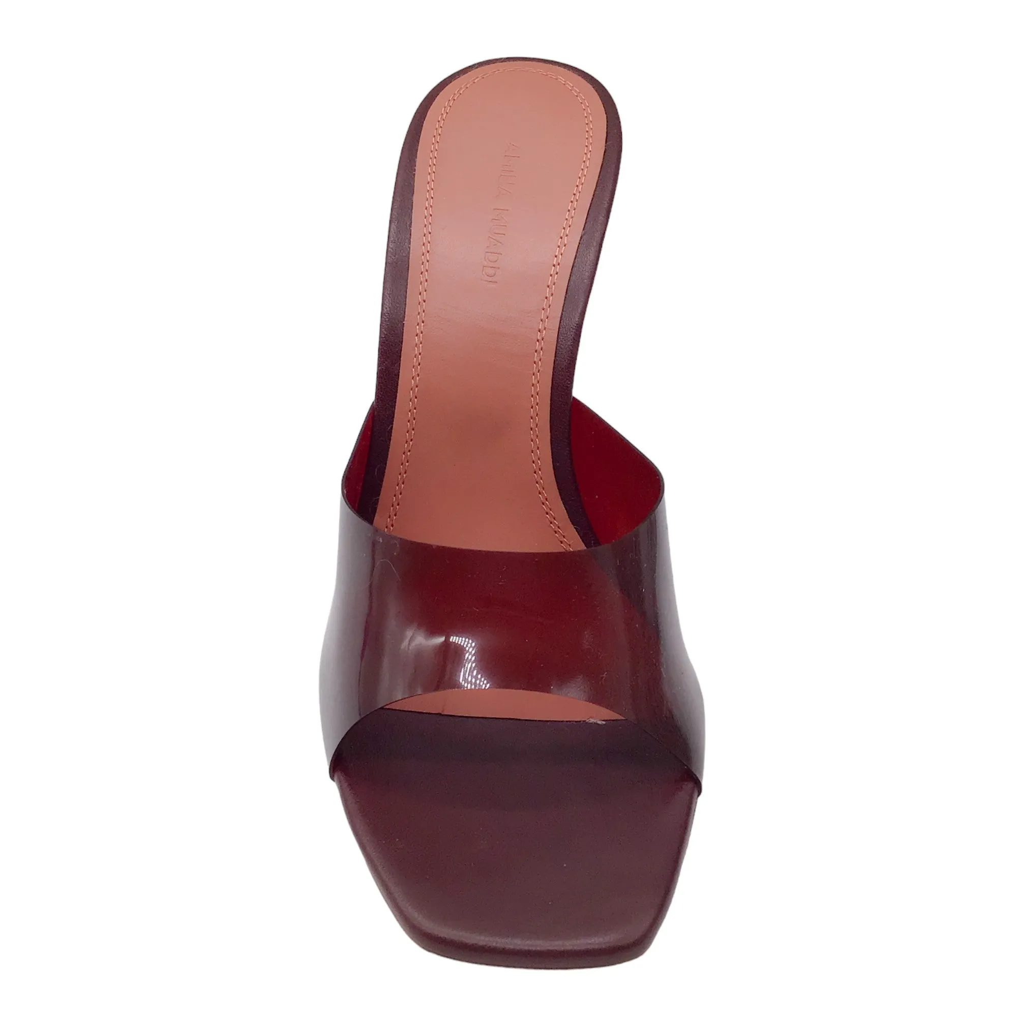 Amina Muaddi Burgundy Lucite Wedge Sandals