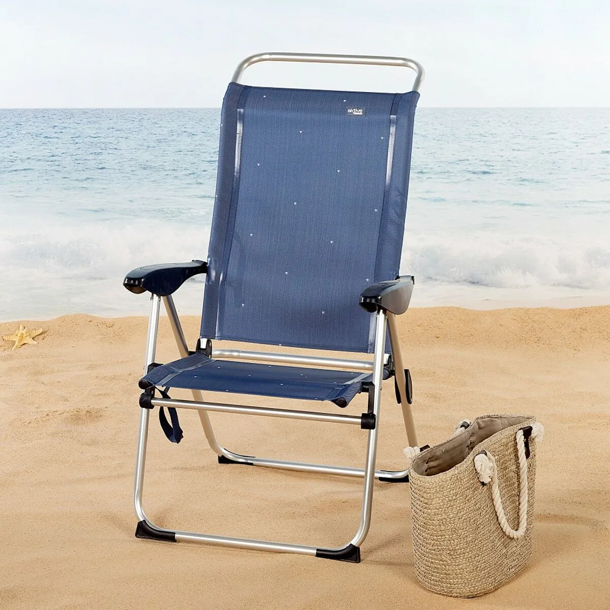 Beach Chair Aktive Navy Blue 47 x 108 x 59 cm (2 Units)