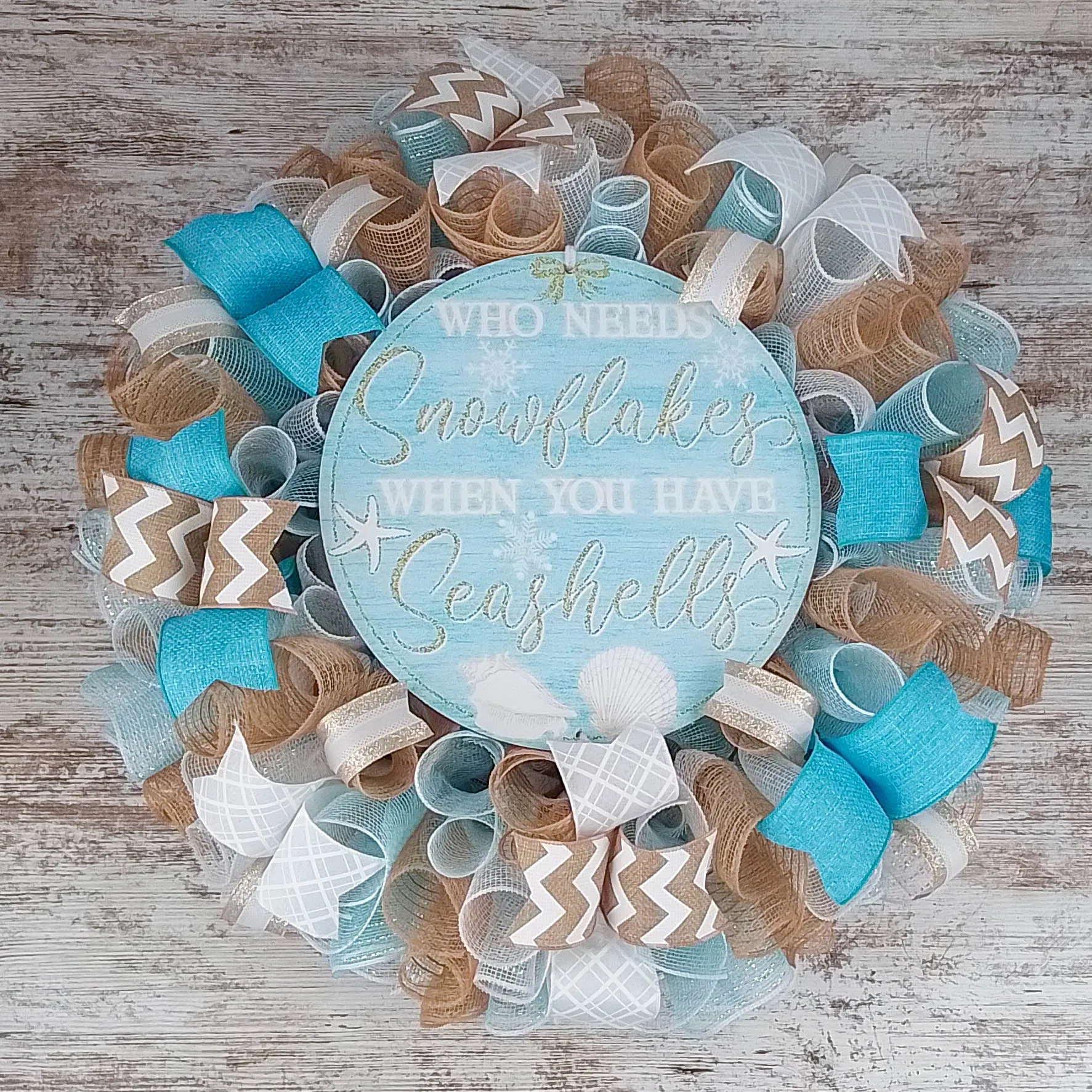 Beach-Themed Wreath, Coastal Door Hanger, Unique Christmas Decor