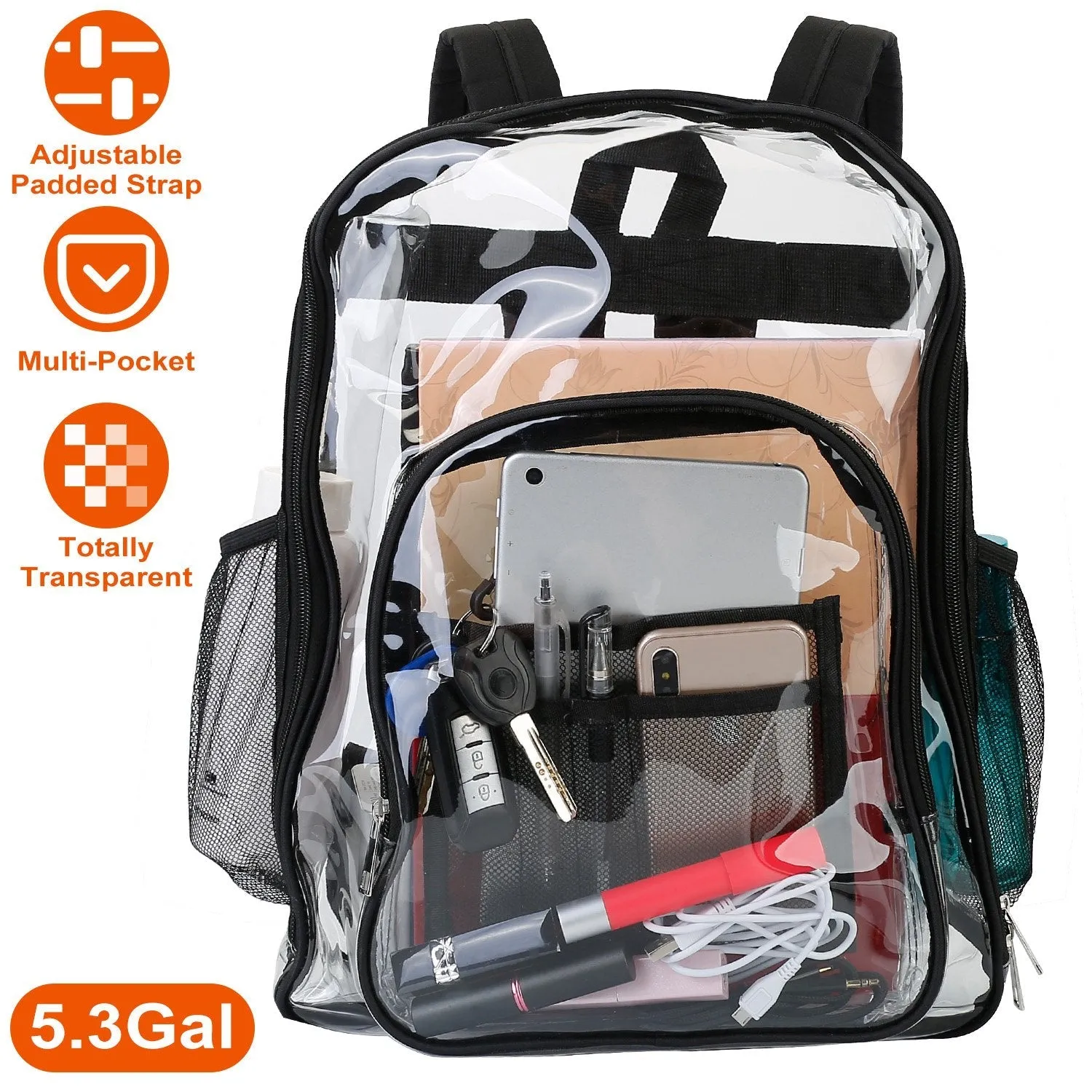 Book Bag Waterproof PVC Clear Backpack 5.3Gal with Reinforced Strap