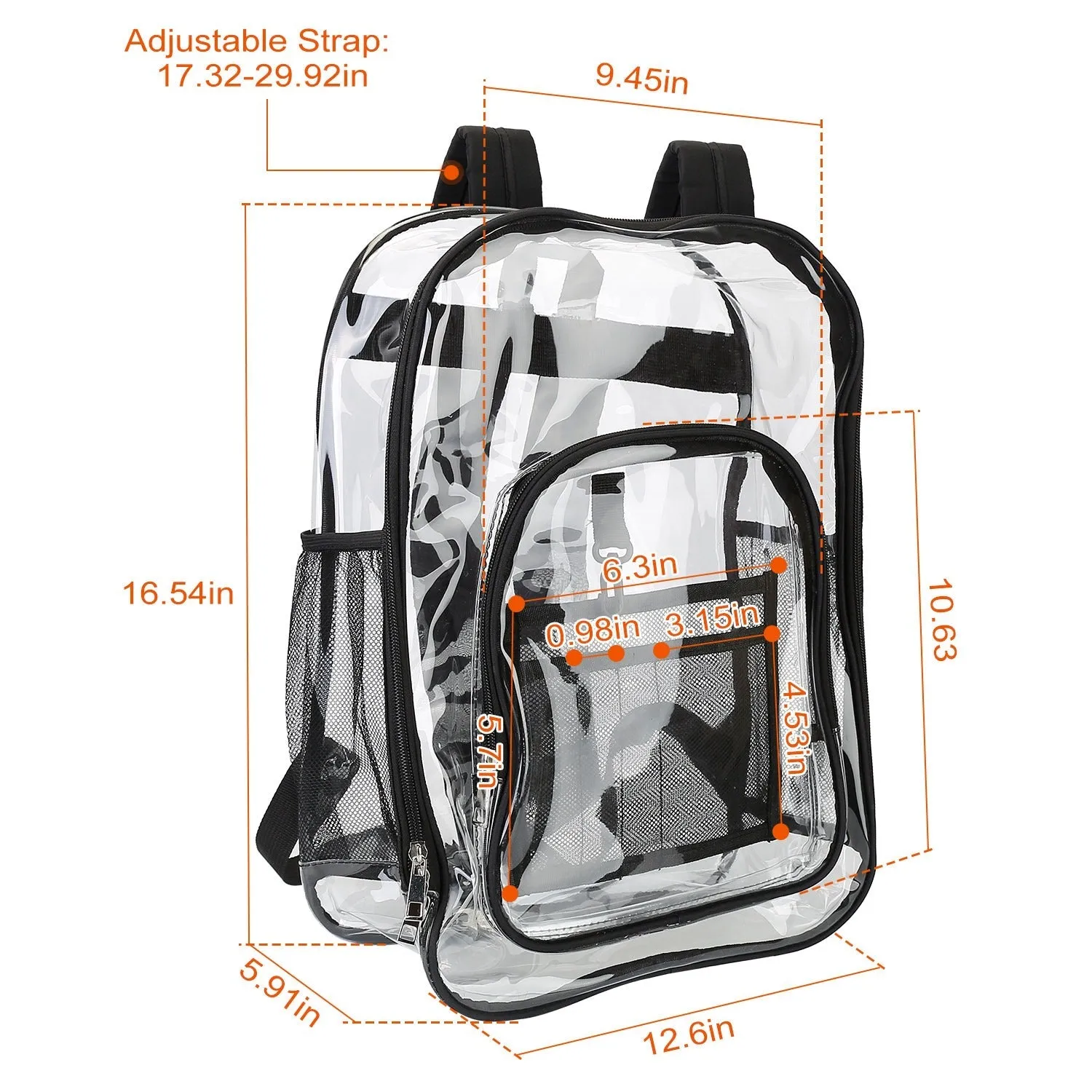 Book Bag Waterproof PVC Clear Backpack 5.3Gal with Reinforced Strap