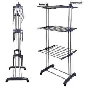 Clothes Drying Rack Rolling Collapsible Laundry Dryer Hanger Stand Rail