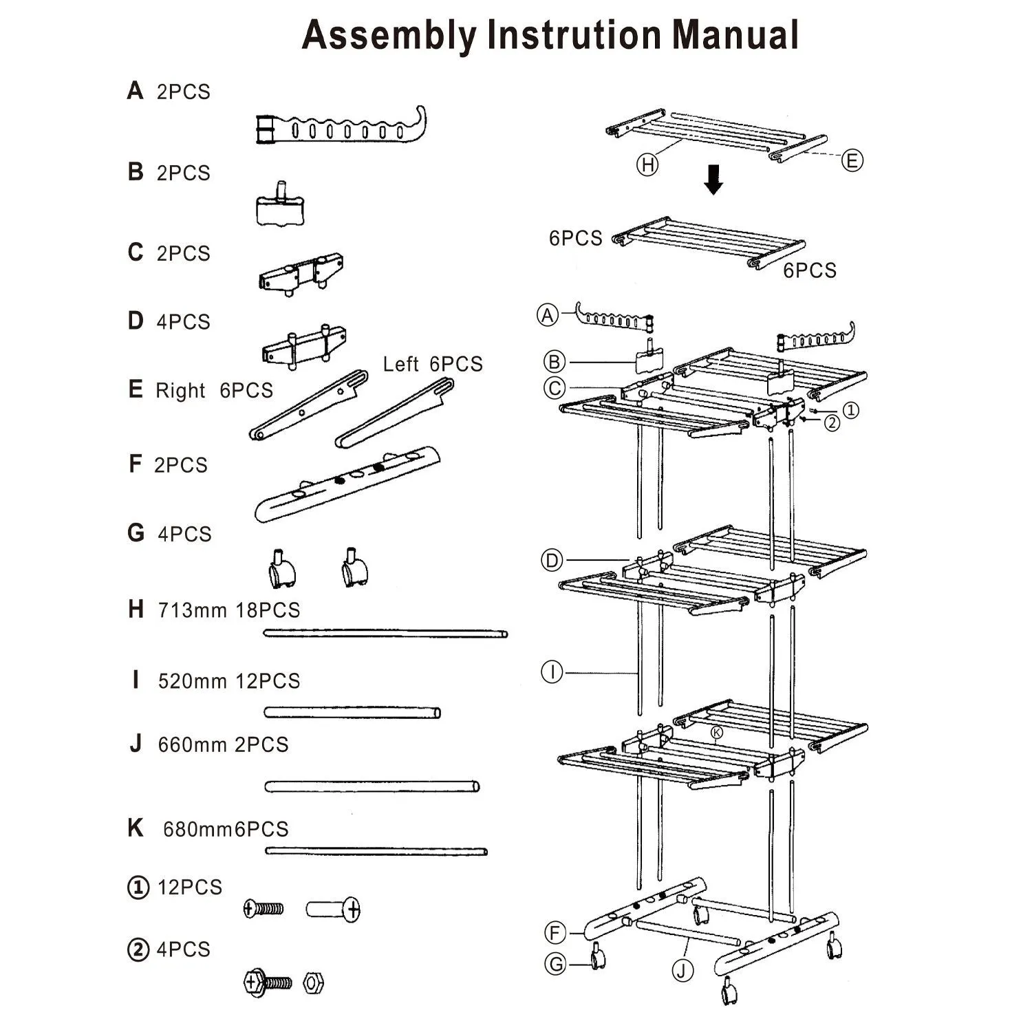 Clothes Drying Rack Rolling Collapsible Laundry Dryer Hanger Stand Rail