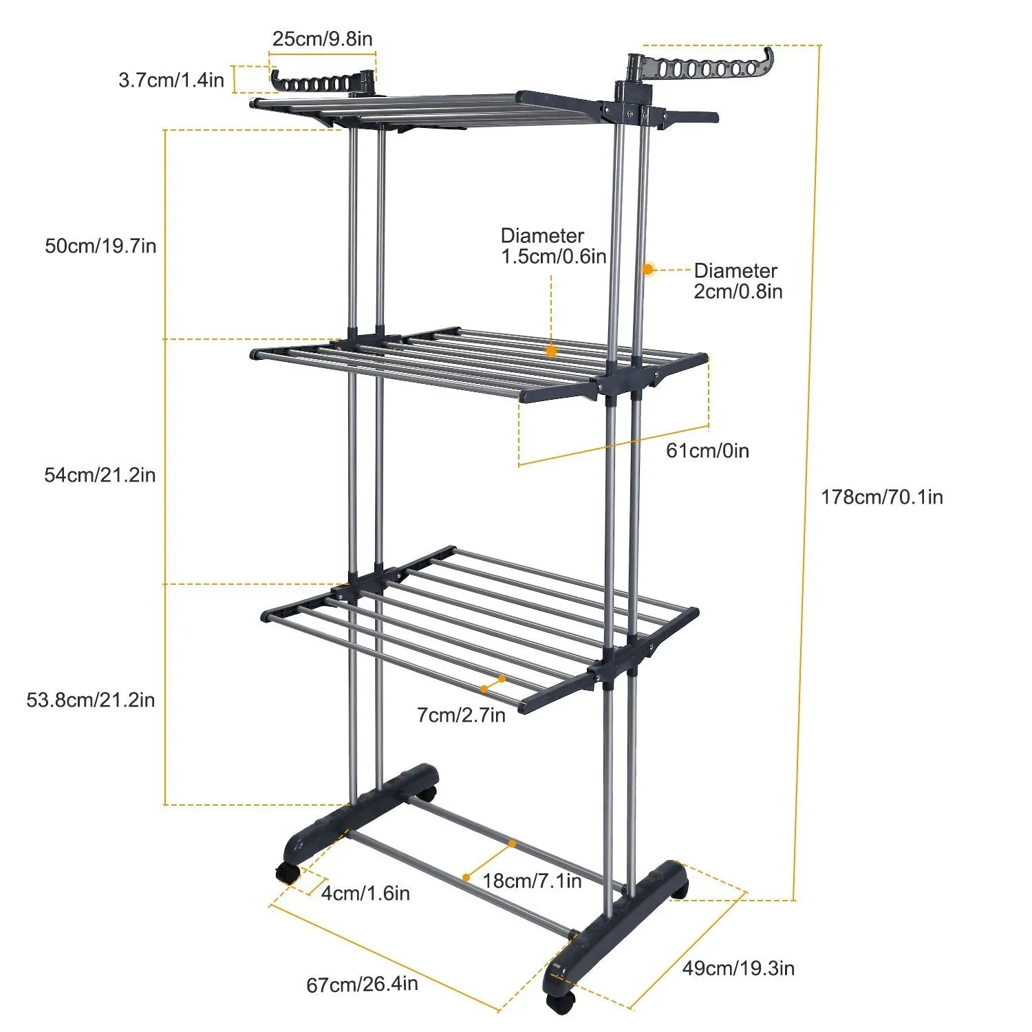 Clothes Drying Rack Rolling Collapsible Laundry Dryer Hanger Stand Rail