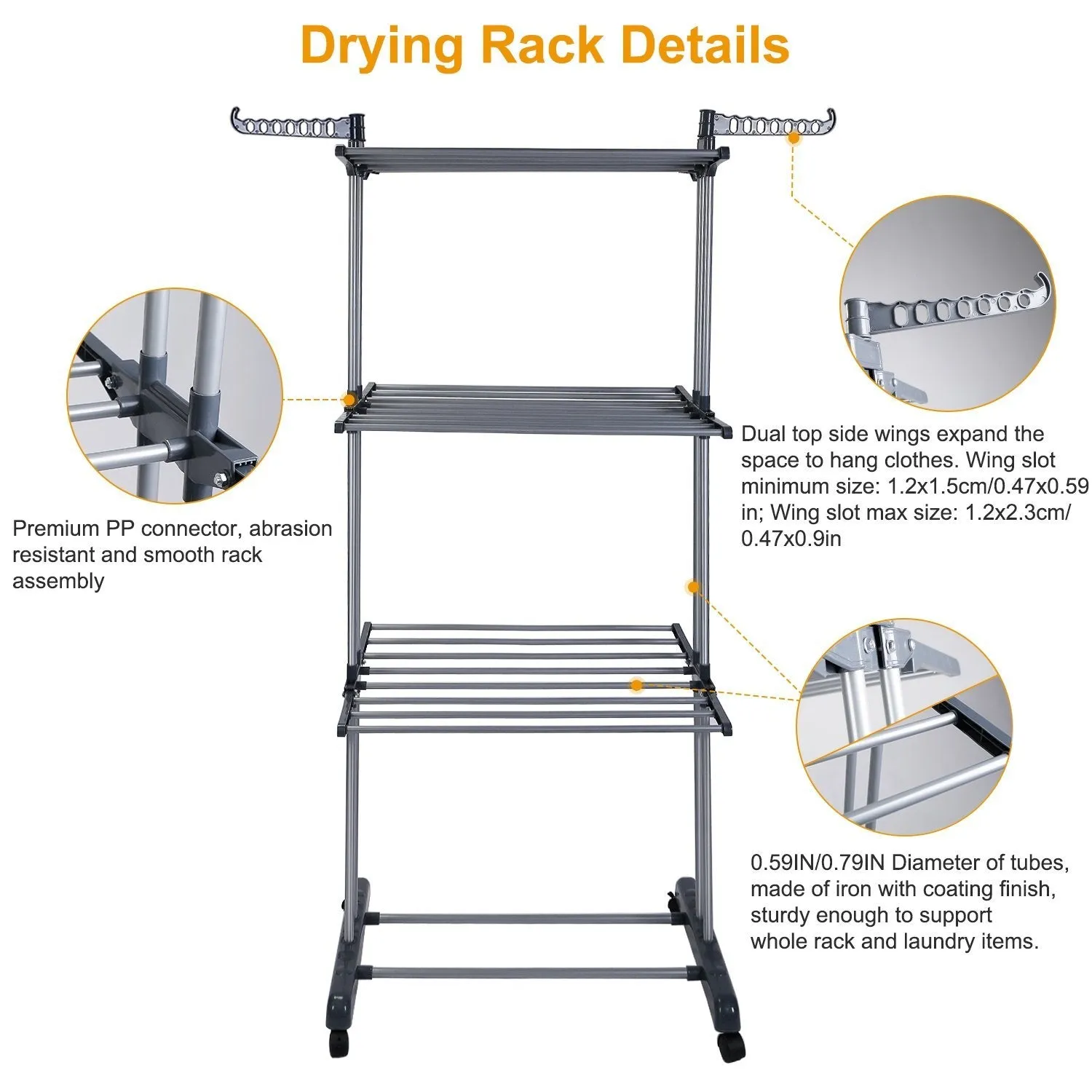 Clothes Drying Rack Rolling Collapsible Laundry Dryer Hanger Stand Rail