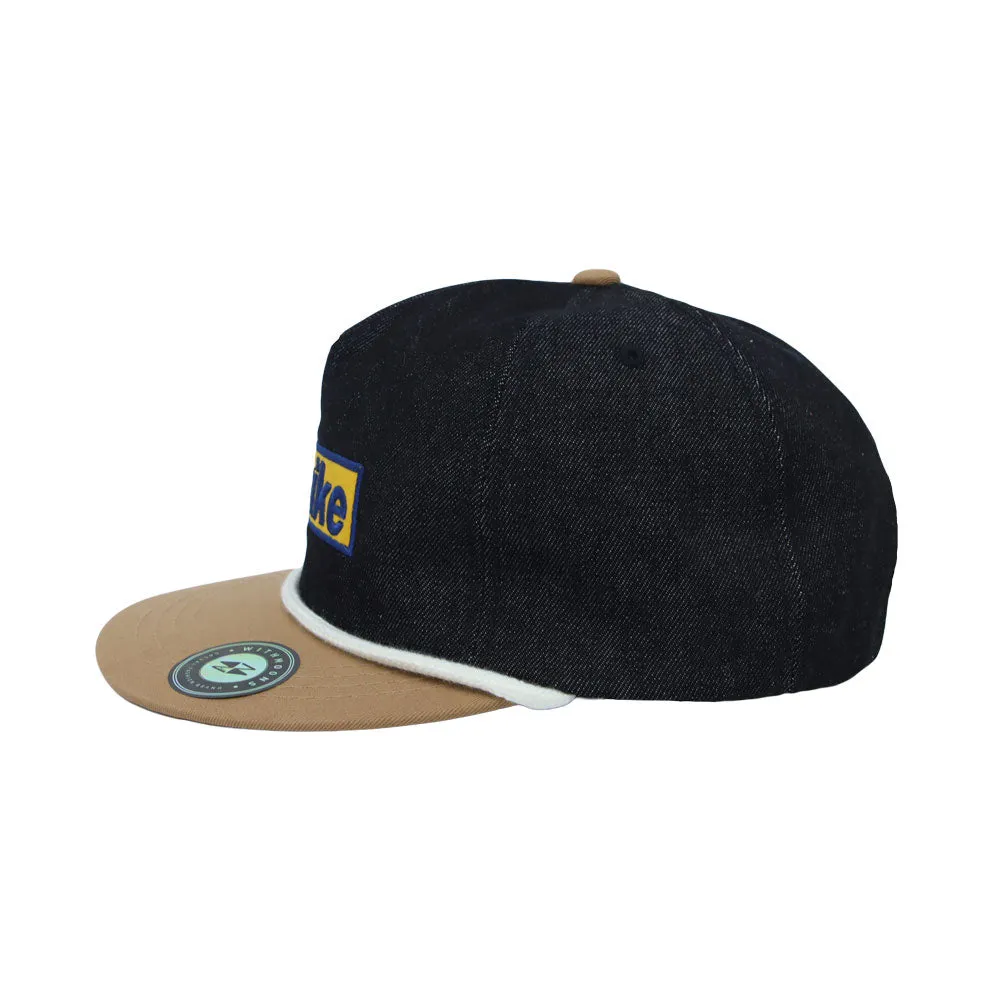 Cotton Denim Flat Bill Cap Two Tone Strike Embroidered Snapback Hat MU21418