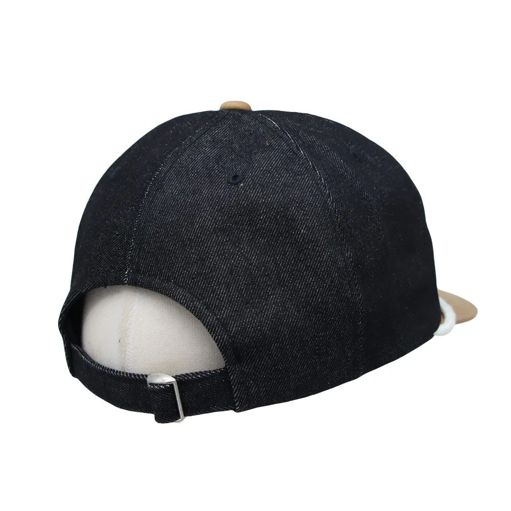 Cotton Denim Flat Bill Cap Two Tone Strike Embroidered Snapback Hat MU21418