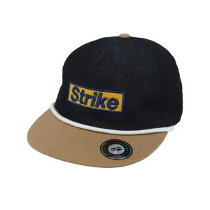 Cotton Denim Flat Bill Cap Two Tone Strike Embroidered Snapback Hat MU21418