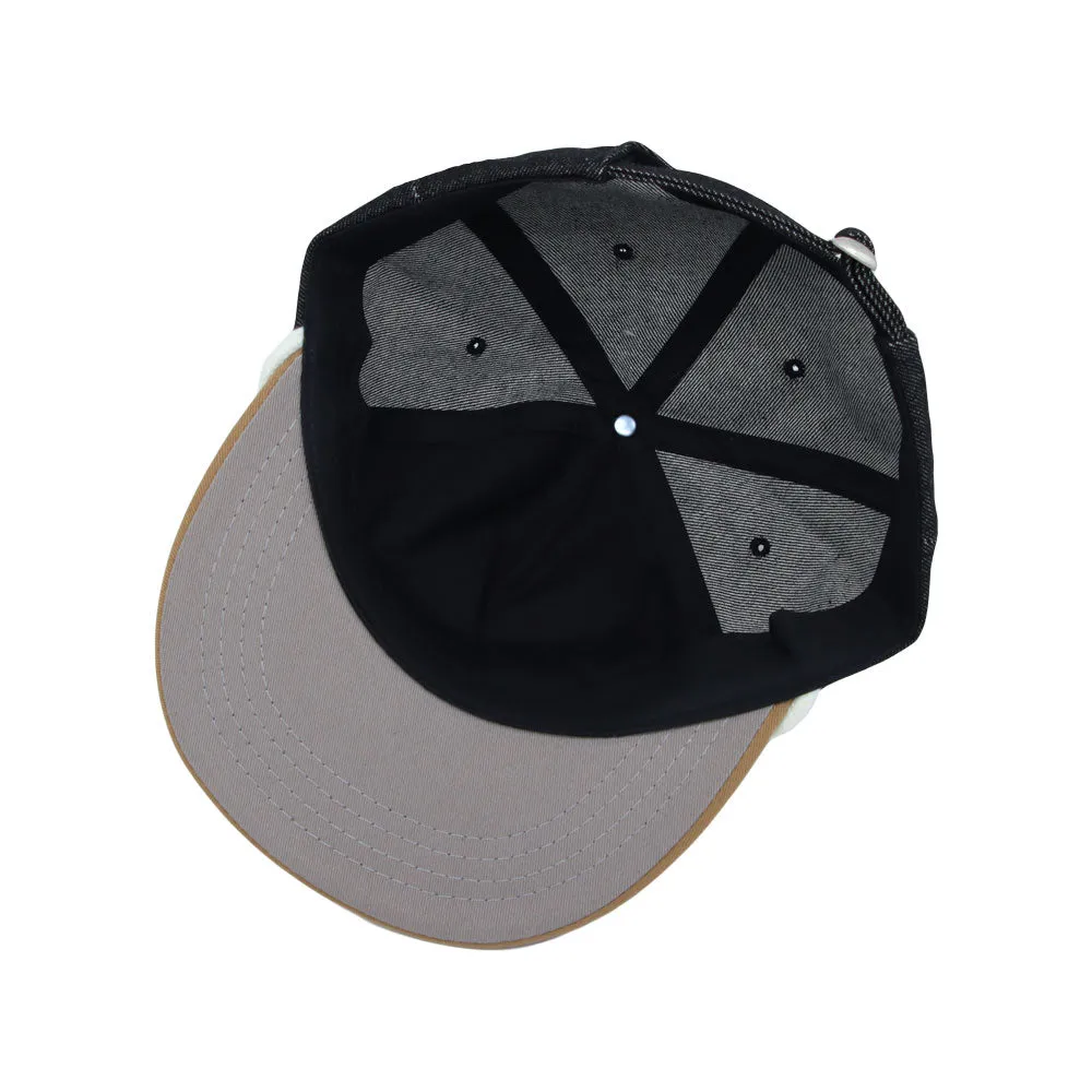 Cotton Denim Flat Bill Cap Two Tone Strike Embroidered Snapback Hat MU21418