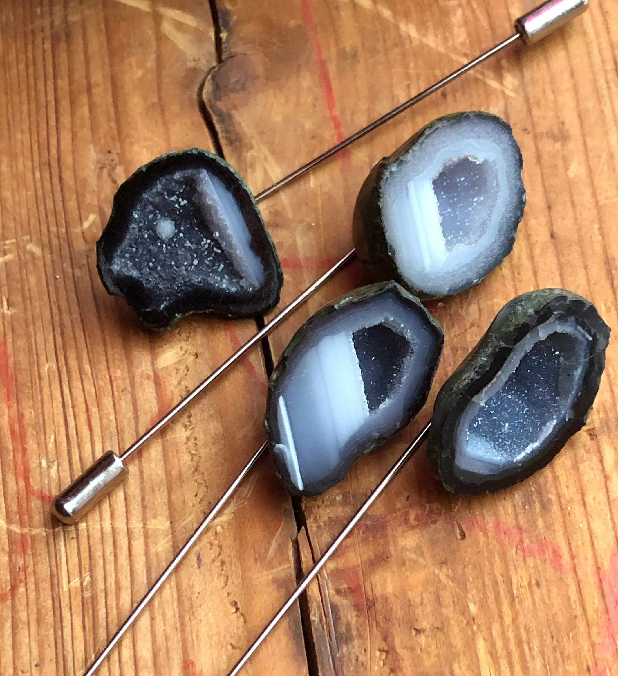 Druzy Agate Geode Lapel Pin, raw stone stick pin