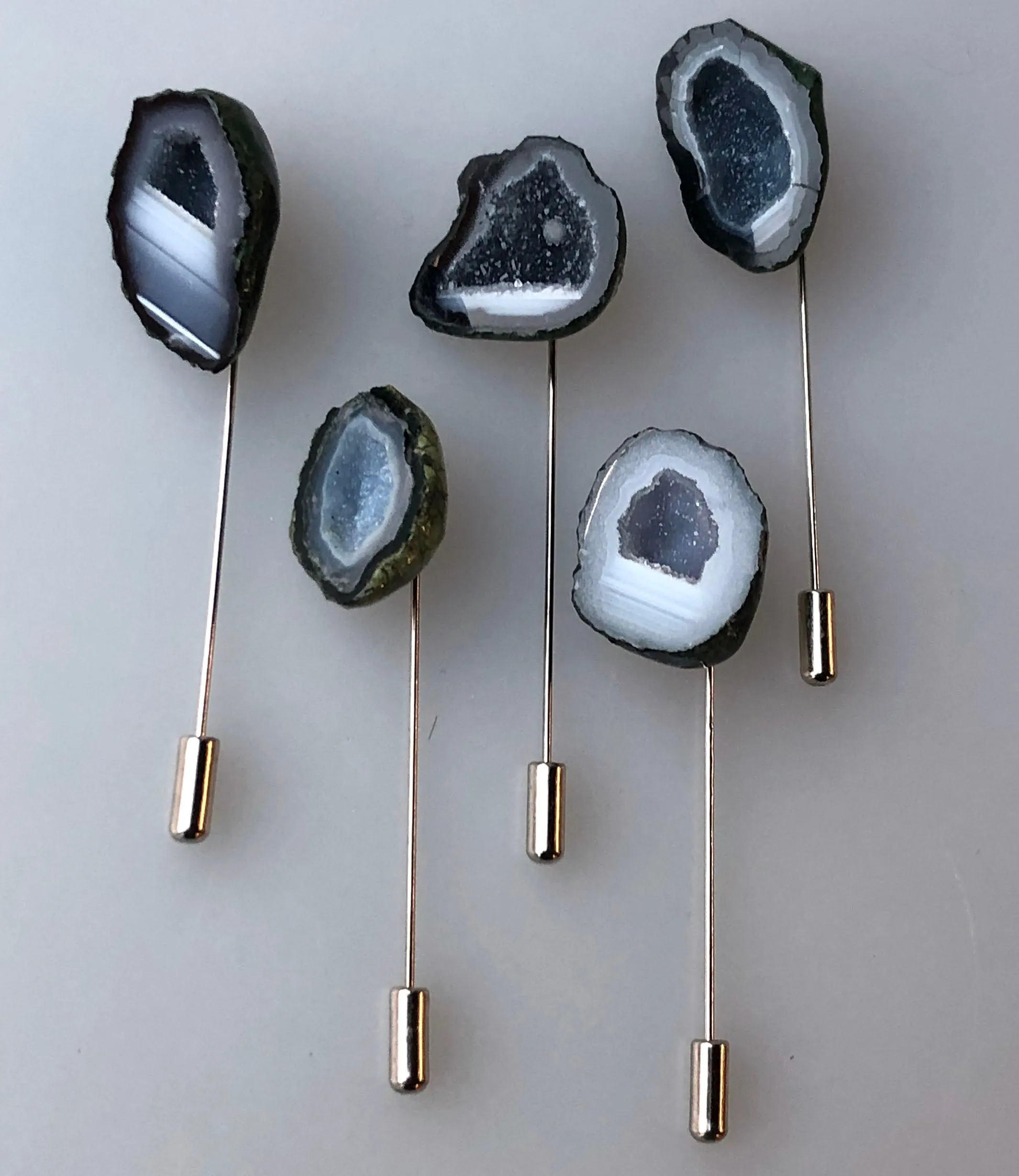 Druzy Agate Geode Lapel Pin, raw stone stick pin