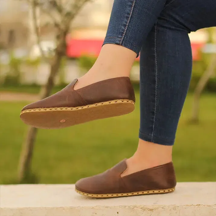 Handmade Leather Barefoot Shoes for Women - Crazy Classic Brown