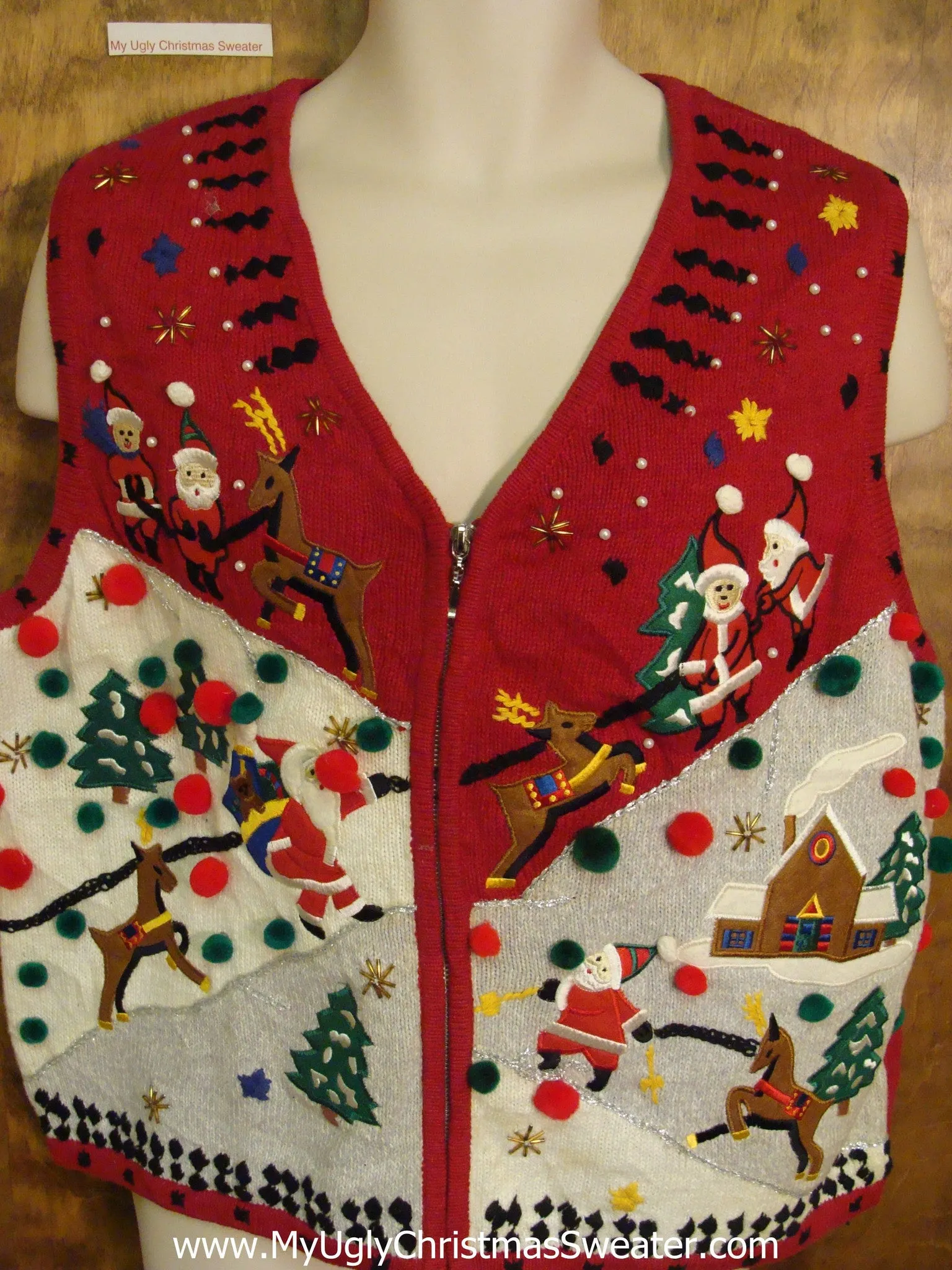 Hiking Santa and Reindeer Ugly Christmas Sweater Vest