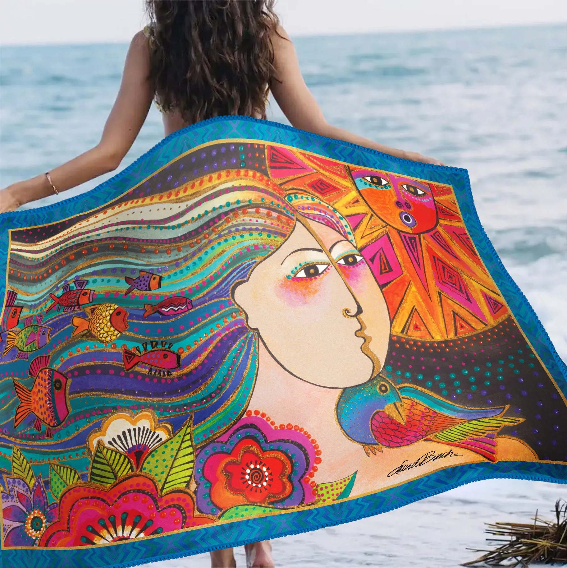 Oversized Beach Towel 40x63" - Microfiber, Quick-Dry, Laurel Burch Mikayla