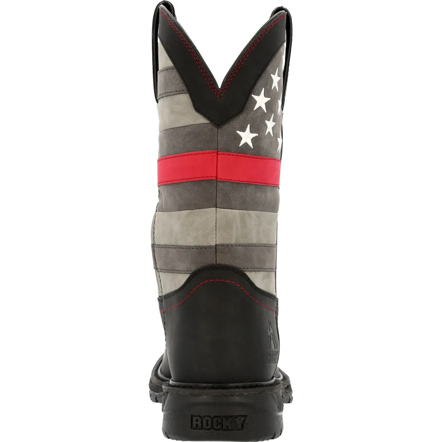 Rocky Mens Black Leather Red Line Western Cowboy Boots