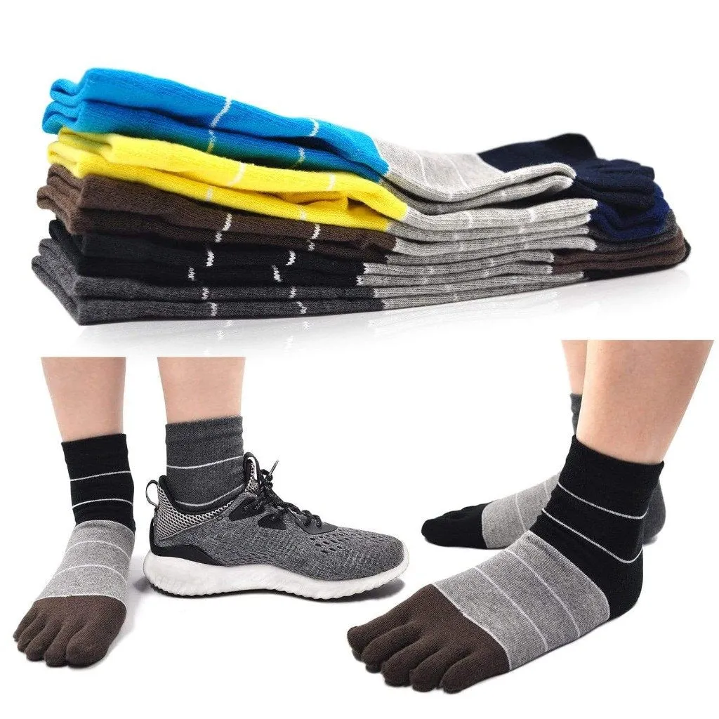 ZFSOCK Mixed Colors Gym 5 Finger Crew Socks for Men, 5 Pairs